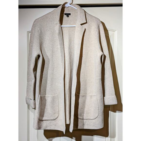Talbot's Oatmeal Wool Blend Pocket Open Front Sweater Blazer Womens Sz S - Picture 1 of 8